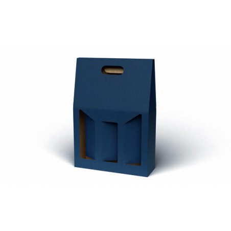 SCATOLA 3 BOTTIGLIE C/MAN. E FIN. 27x9x38cm BLU LISCIA