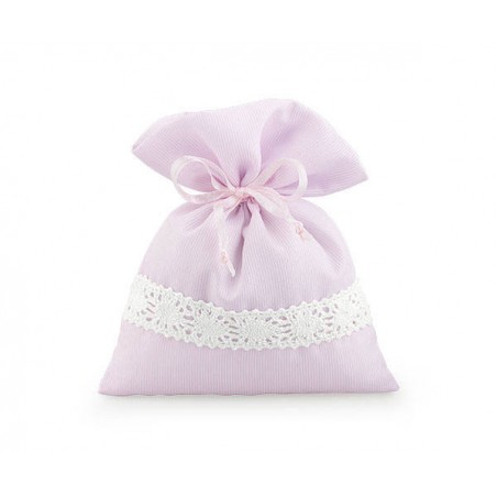 SACCHETTI A RIGHE ROSA C/PIZZO 11x14 12pz