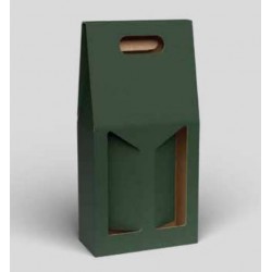 SCATOLA 2 BOTTIGLIE C/MAN. E FIN. 18x9x38cm VERDE LISCIA