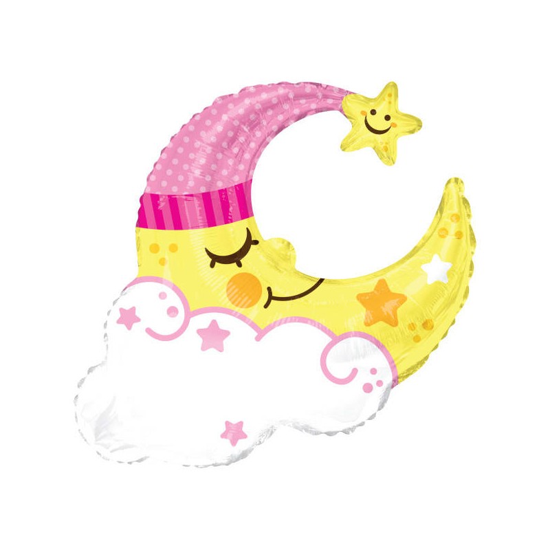 PALLONE MYLAR MEZZA LUNA ROSA PERSONALIZZABILE 91cm