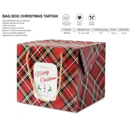 BAG BOX CHRISTMAS TARTAN 24x24x20cm