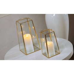 LANTERNA CONICA BORDI METALLO ORO 16x16x30cm