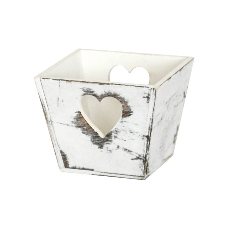 VASCHETTA LEGNO BIANCO ANTICATO C/CUORE 10x10x8cm CASL2494