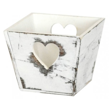 VASCHETTA LEGNO BIANCO ANTICATO C/CUORE 10x10x8cm CASL2494