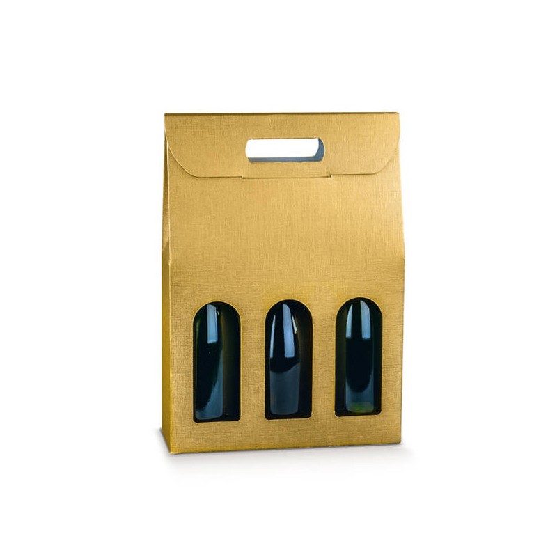 SCATOLA 3 BOTTIGLIE C/MAN. E FIN. 27x9x38,5cm FIBRA ORO