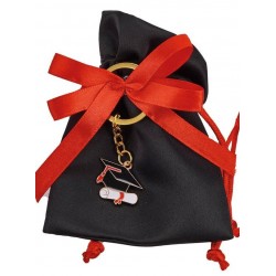 SACCHETTI LAUREA NERO 9x12cm C/ PORTACHIAVI TOCCO 12pz