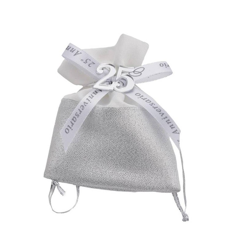 SACCHETTO ARGENTO 9x12cm 25°ANNIVERSARIO 12pz