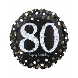 PALLONE MYLAR TONDO 17" 42cm SPARKLING BIRTHDAY 80 ANNI