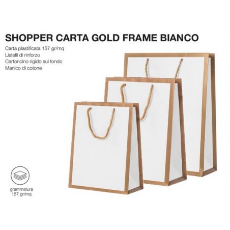 SHOPPER CARTA GOLD FRAME BIANCO 18+9x23cm