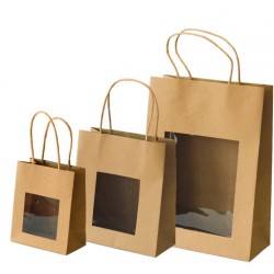 SHOPPER CARTA KRAFT CORDINI CON FINESTRA 11,5+6,5x14cm AVANA