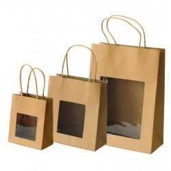 SHOPPER CARTA KRAFT CORDINI CON FINESTRA 18+8x20cm AVANA