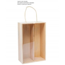 SCATOLA LEGNO PER BOTTIGLIE C/FINESTRA PVC 22+11x35cm