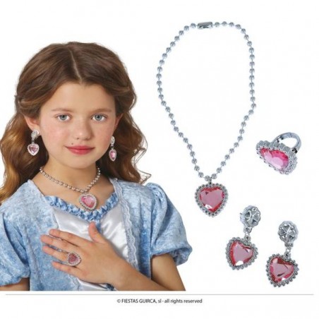 SET COLLANA, ANELLO E ORECCHINI CUORE ROSA