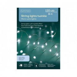 MICRO LED 240LUCI 11,95mt 8 FUNZ. TWINKLE ESTERNO FILO ARGENTO LUCE FREDDA