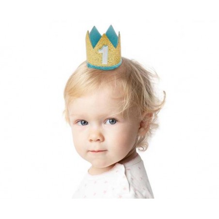 CORONCINA IN FELTRO PRIMO COMPLEANNO AZZURRA