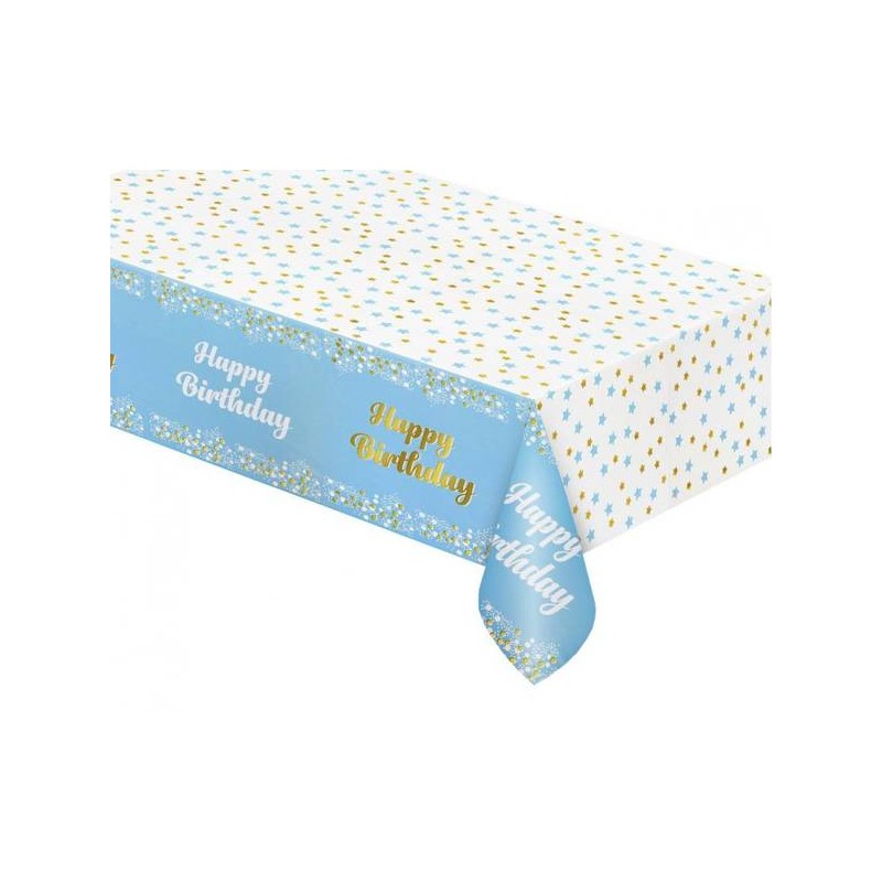 TOVAGLIA IN FOIL HAPPY BIRTHDAY 137x183cm AZZURRA