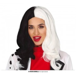 PARRUCCA CAPELLI LUNGHI  NERI-BIANCHI CRUDELIA