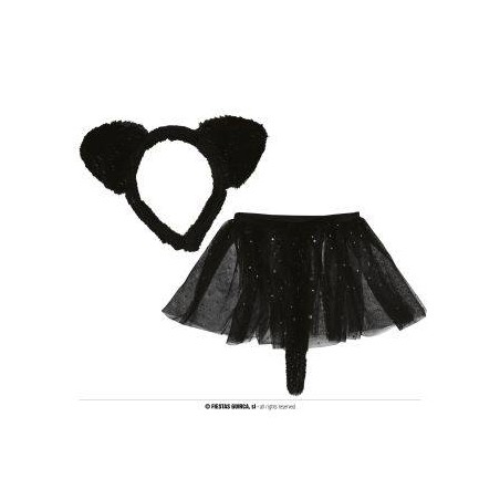 SET GATTINA BIMBA CERCHIETTO GONNA CON CODA