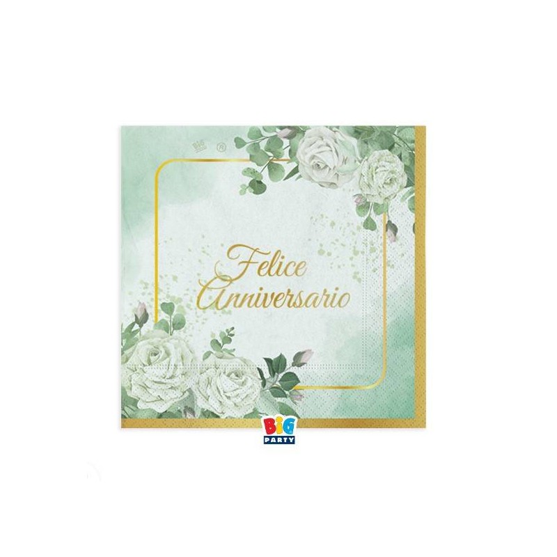 TOVAGLIOLI 25x25 FELICE ANNIVERSARIO EUCALIPTO