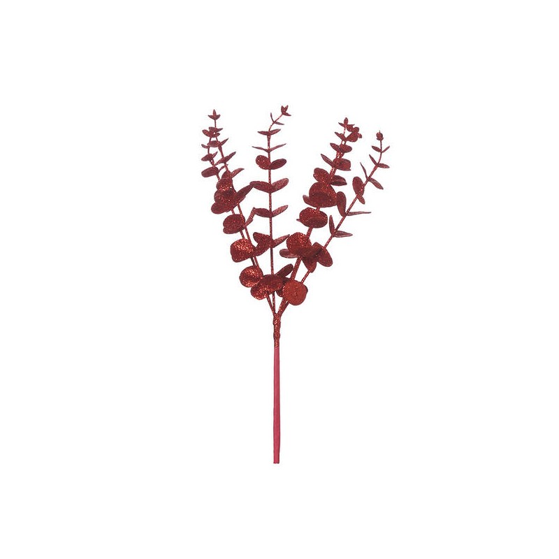 RAMO EUCALYPTUS GLITTER ROSSO 40cm
