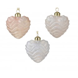 SOGGETTO CUORE VETRO 3ass.PERLA AVORIO ROSA 8cm 1pz