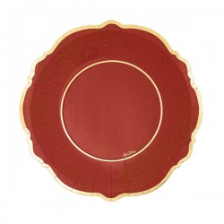 PIATTI LIBERTY 27cm ROSSO C/BORDO ORO 8pz