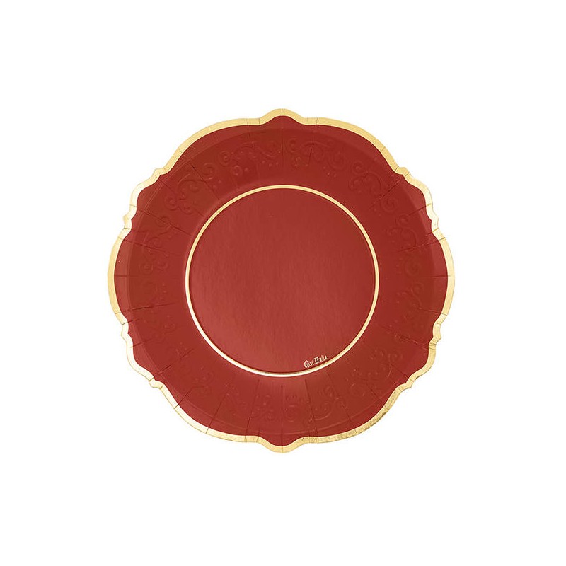 PIATTI LIBERTY 27cm ROSSO C/BORDO ORO 8pz