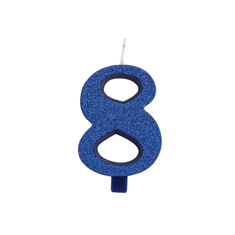 CANDELINA NUMERO 8 GLITTER BLU 9,5cm