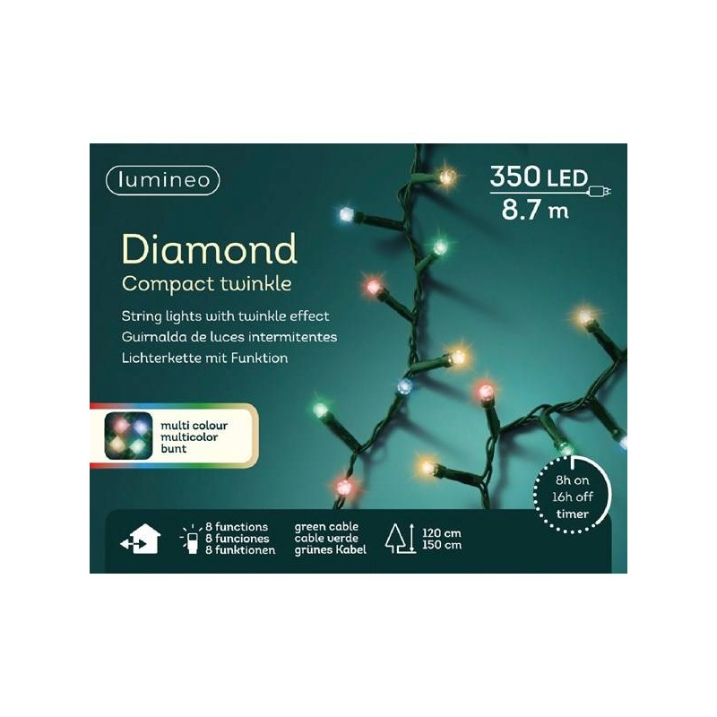 SERIE LED DIAMOND COMPACT 350LUCI 870cm MULTICOLOR INT/EST FILO VERDE C/DIMMER