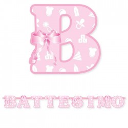 FESTONE SCRITTA BATTESIMO ROSA cm15x1,40mt