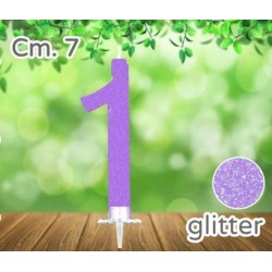 CANDELINA NUMERO 1 LILLA GLITTER 7cm