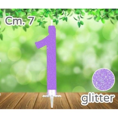 CANDELINA NUMERO 1 LILLA GLITTER 7cm