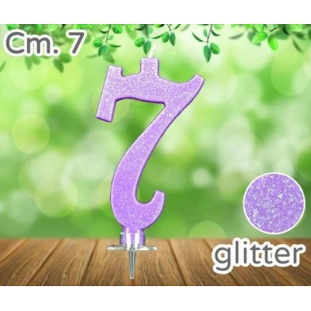 CANDELINA NUMERO 7 LILLA GLITTER 7cm