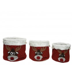 CESTO ROTONDO ROSSO CON RENNA PANNO Ø35xh35cm 3/3