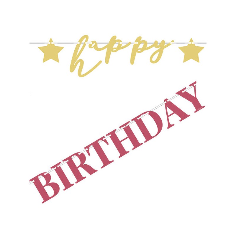 SET FESTONE HAPPY BIRTHDAY ROSA/ORO 80cm+1mt