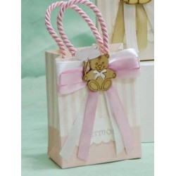 SACCHETTO BORSETTA ROSA C/MANICO E APPLICAZIONE ORSETTO 7,5xH10cm