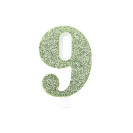CANDELINA NUMERO 9 GLITTER SALVIA 9,5cm