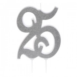 CANDELA GLITTERATA H12cm ARGENTO 25°