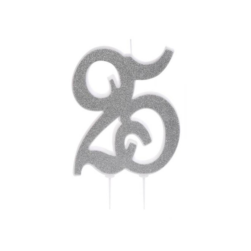 CANDELA GLITTERATA H12cm ARGENTO 25°