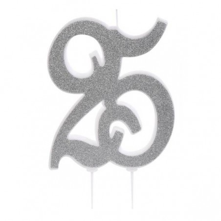 CANDELA GLITTERATA H12cm ARGENTO 25°
