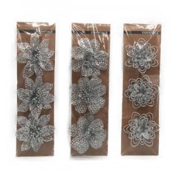 FIORI GLITTER ARGENTO C/CLIP 3ass 3pz
