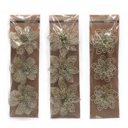 FIORI GLITTER ORO C/CLIP 3ass 3pz