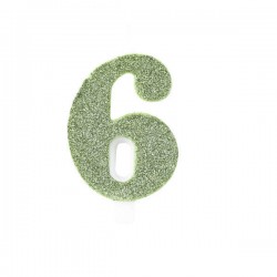 CANDELINA NUMERO 6 GLITTER SALVIA 9,5cm