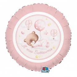 PALLONE MYLAR TONDO 45cm BATTESIMO BABY BEAR ROSA