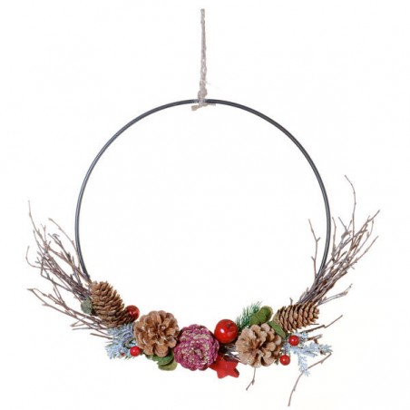 CERCHIO IN METALLO C/PIGNE E STELLE ROSSE ø35cm