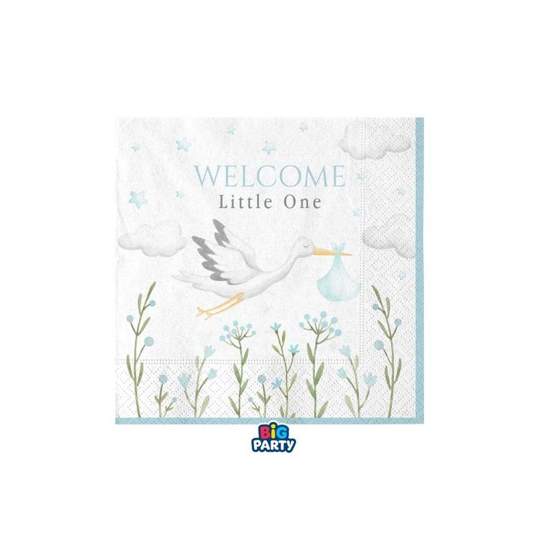 TOVAGLIOLI 25x25cm WELCOME LITTLE ONE AZZURRO 16pz