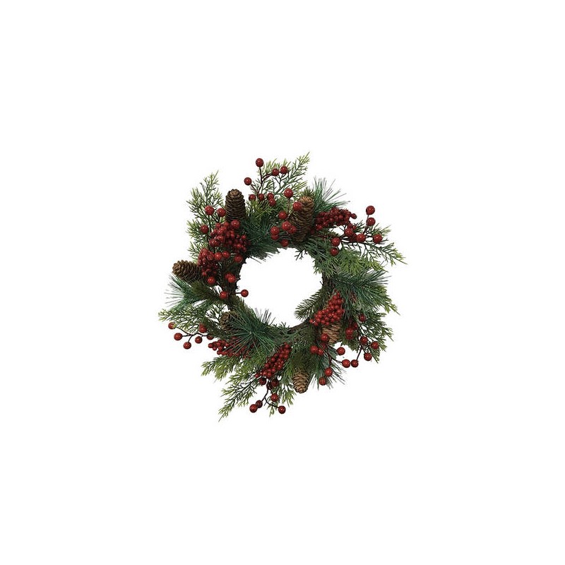 CORONA  BACCA ROSSA C/PIGNE 35cm