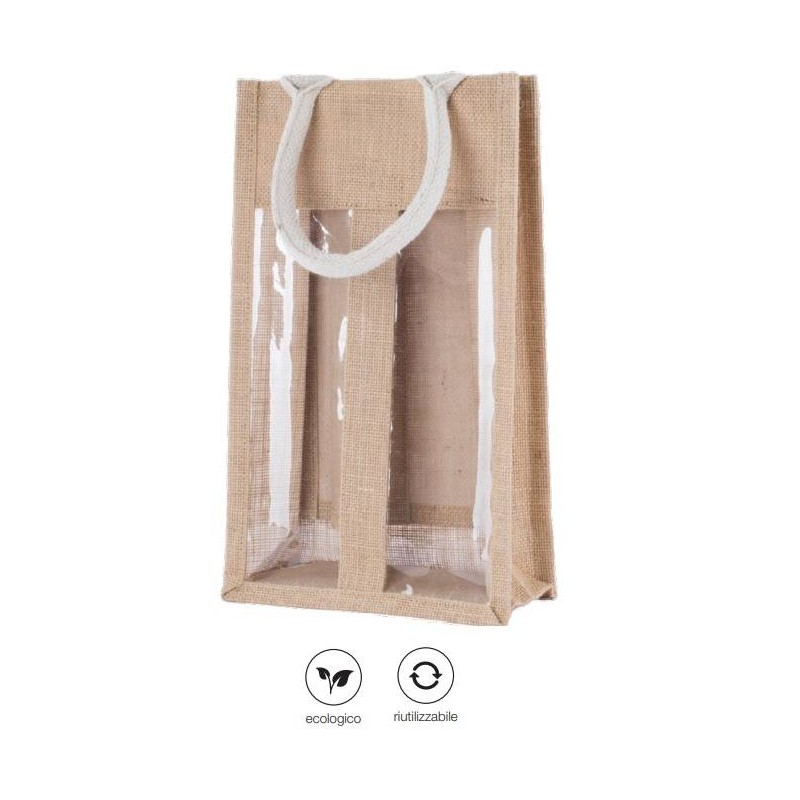BORSA PORTA 2 BOTTIGLIE JUTA C-FIN 19+10x33cm