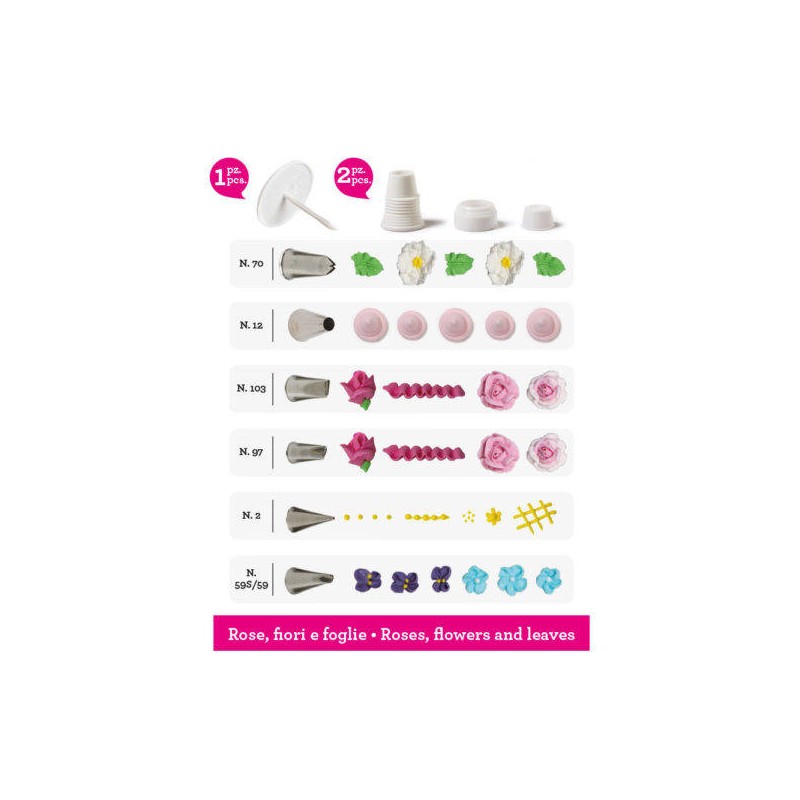 SET BECCUCCI INOX DECORAZIONI ROSE FIORI E FOGLIE 9pz DECORA