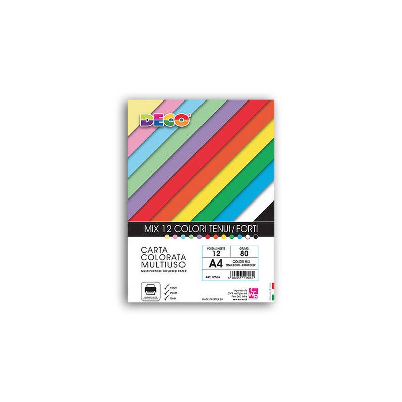 BLOCCO A4 FOGLI COLORI ASS.TI 12fg 80gr